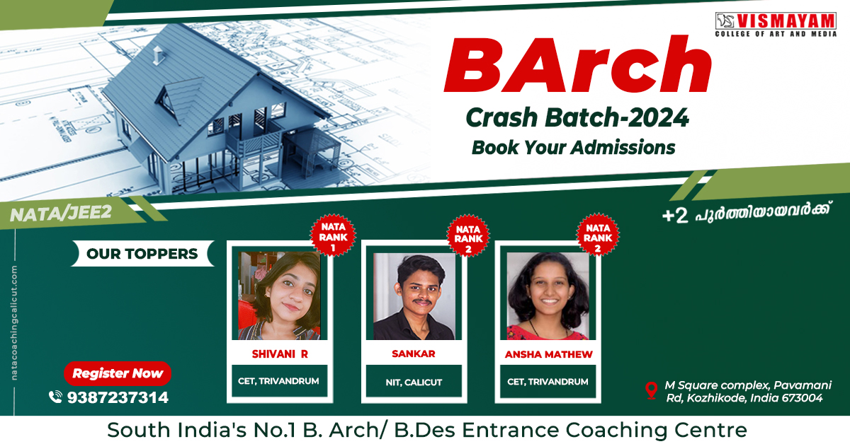 Announcing admission alerts for our NATA crash batch! Featuring past top achievers and Kerala's no.1 NATA coaching center